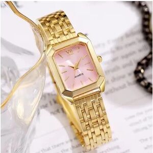 Anthropologie Gold Watch with Pink Dial